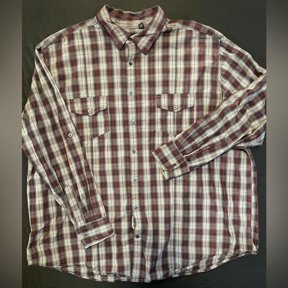 J. Ferrar 3XL Tall Maroon White Long Sleeve Plaid button down